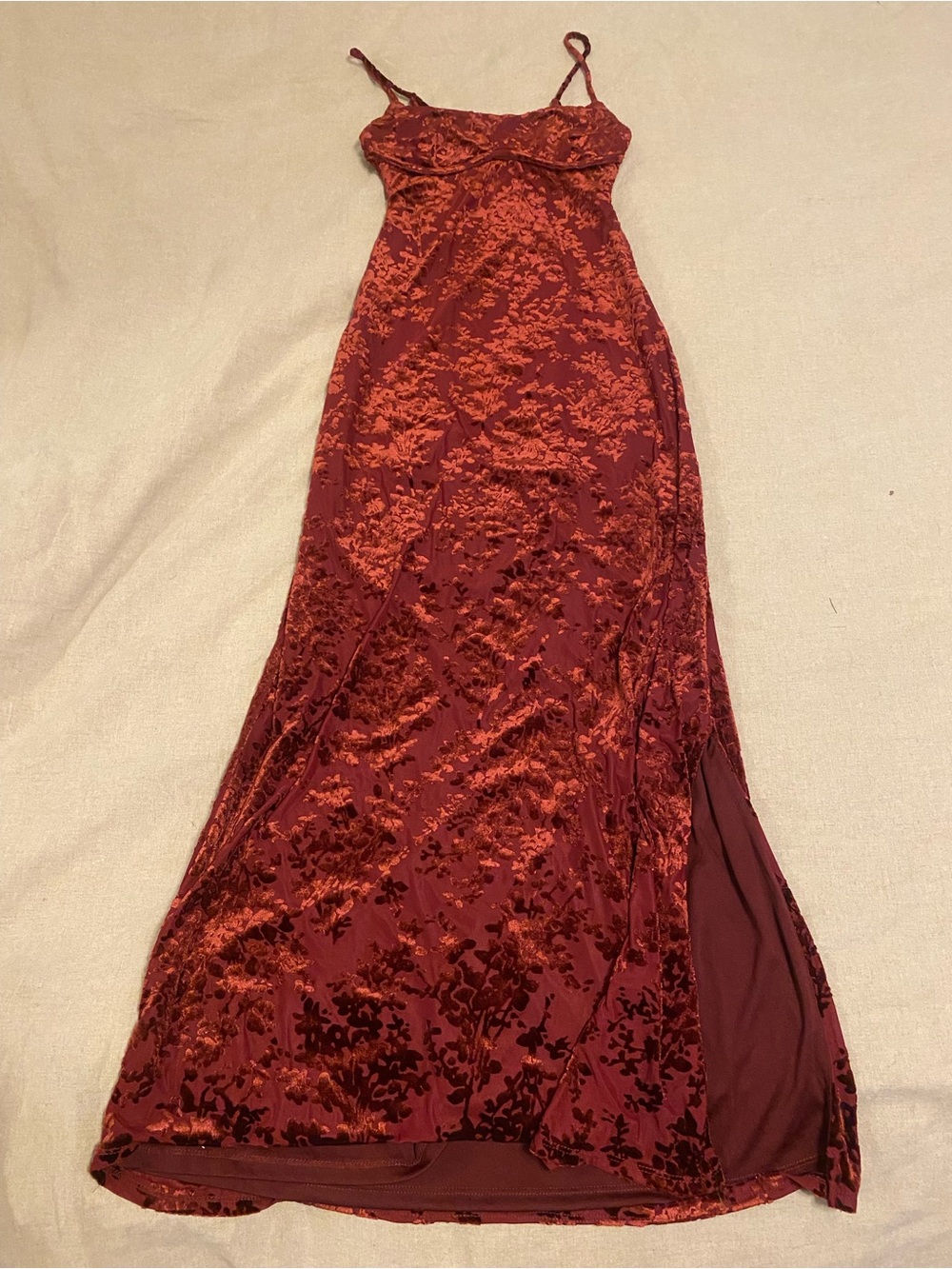 Thirty/Thirty L.A. Burnout Velvet Maxi Dress - Burgundy Wine XS